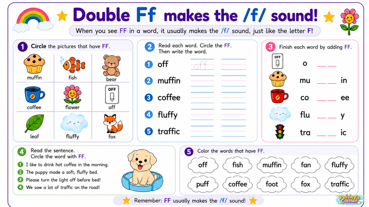 Cotton's Letter F Worksheets