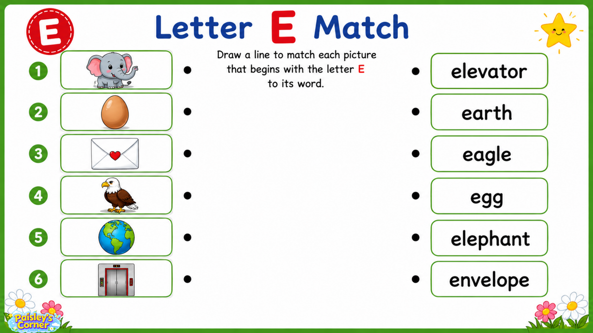 Cotton's Letter E Worksheets